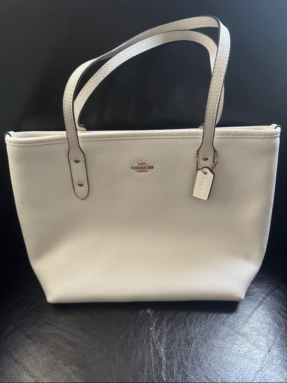 Coach Ivory Pebbled Leather Tote with Gold Hardware